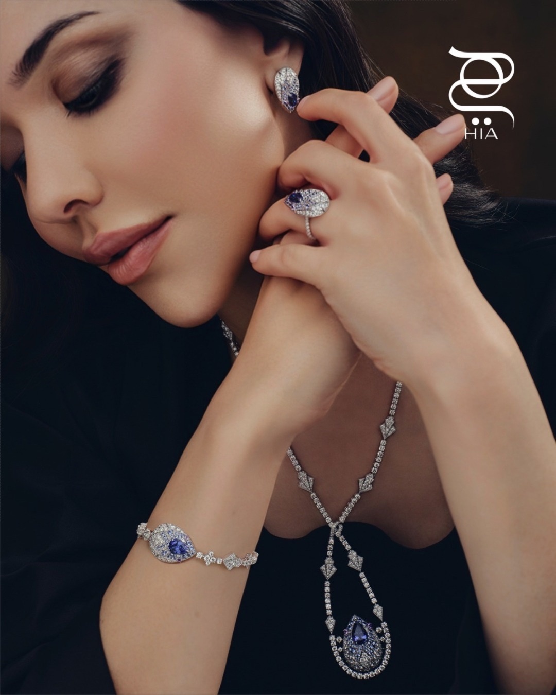 Elham Alarif wearing Mouawad jewellery for HIA Magazine